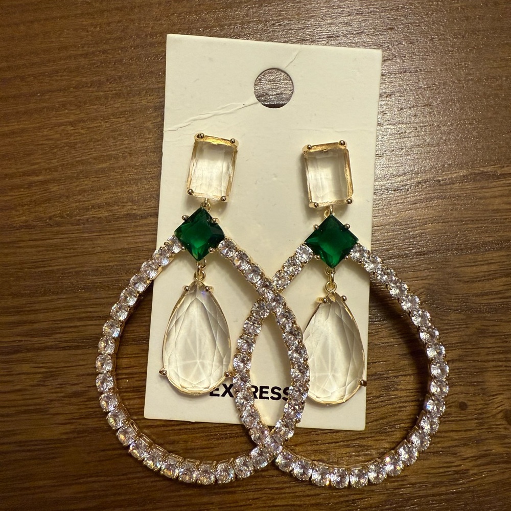 Express Crystal and Emerald Drop Earrings